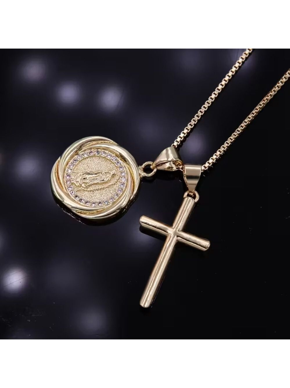 18 K Gold Plated Cross Virgin Of Guadalupe Pendant Necklace - Picture 1 of 5